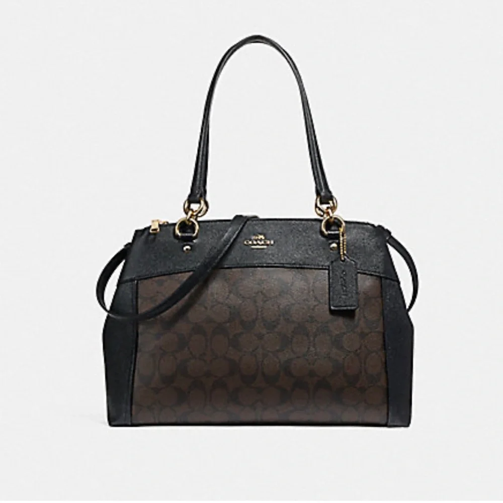 COACH SIGNATURE MONOGRAM‎ BLACK GHW BROOKE SATCHEL CROSSGRAIN LEATHER CARRYALL